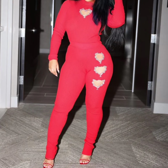 Red Heart Pants Set - Picture 2 of 4